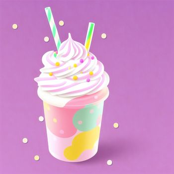 cup of ice cream with two straws on top of it and confetti on the side