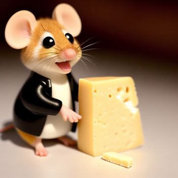 mouse with a piece of cheese in its hand and a piece of cheese in the other hand