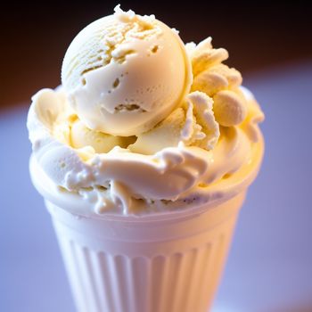 scoop of ice cream with a scoop of vanilla on top of it on a table top