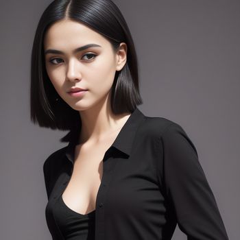 woman with a black shirt and a black tie on her neck and shoulder