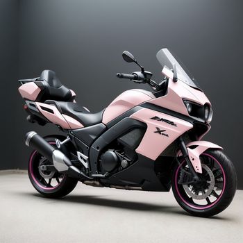 pink motorcycle parked in a room with a black wall behind it and a black wall behind it with a black light