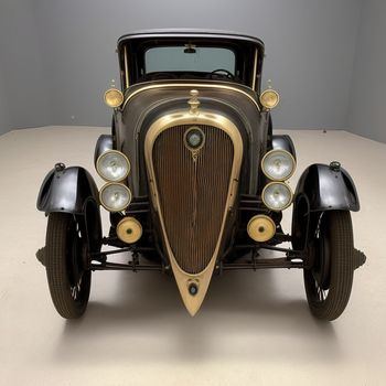 vintage car is shown in a studio setting with a gray background and a white floor and a gray wall