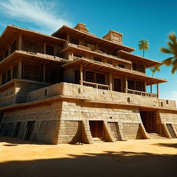 large building with a lot of windows and balconies on top of it and a palm tree in front of it