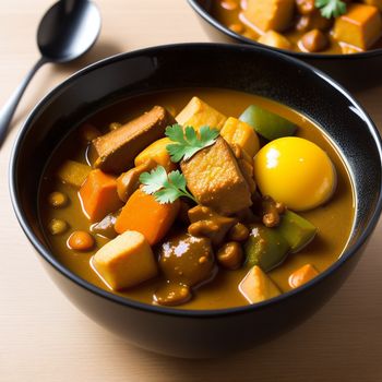 bowl of stew with a spoon and spoon on the side of it and a spoon in the bowl