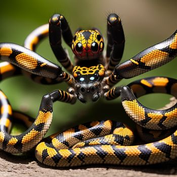 close up of a spider with a yellow and black pattern on its body and legs