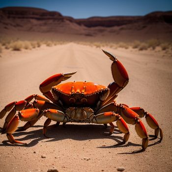 crab is sitting on the sand in the desert