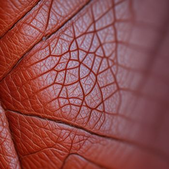 close up of a red leaf's textured surface with a small amount of light coming from the center
