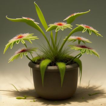 small potted plant with pink flowers in it's center and green leaves on the top of it