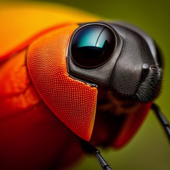 close up of a bug with a black eye and a yellow back ground with a green back ground