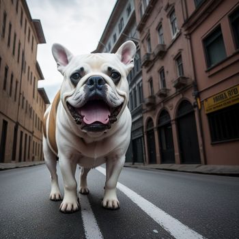 dog standing on the street with its mouth open and tongue out