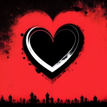 heart shaped painting on a red background with a black and white stripe in the center of the heart