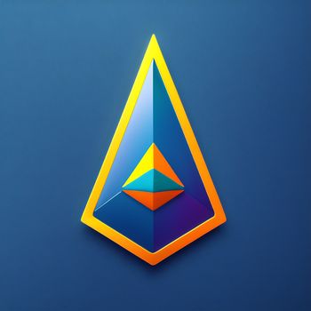 colorful triangle shaped object on a blue background with a yellow border around it and a blue bottom corner