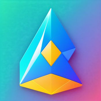 blue and yellow object with a pink and blue background and a blue and yellow background with a blue and yellow triangle