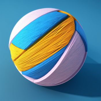 ball of yarn with a blue and yellow stripe on it's side on a blue background with a shadow