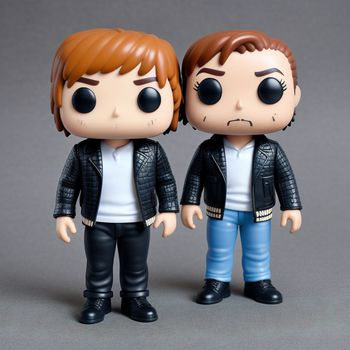 two pop - up figures of two men with black jackets and white shirts