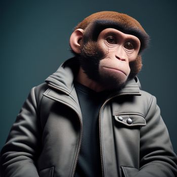 monkey wearing a jacket and a jacket with a jacket on it's head and a jacket on his shoulders