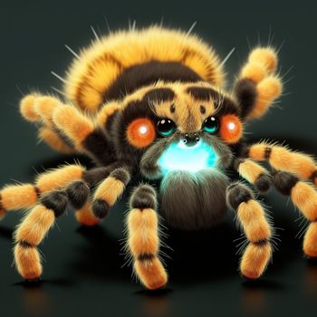 close up of a spider with glowing eyes and a glowing body