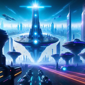 futuristic city with a futuristic spaceship and a futuristic city skyline in the background with a futuristic city and a futuristic city