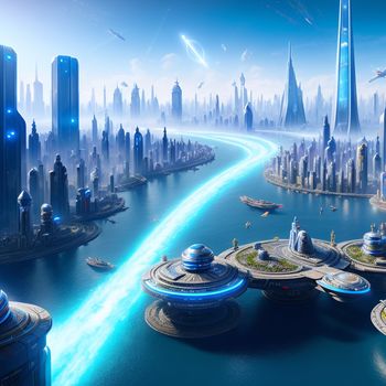 futuristic city with a river running through it and a futuristic bridge in the middle of the city with a futuristic bridge on the river