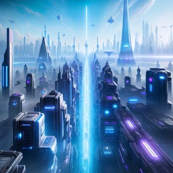 futuristic city with a futuristic blue light coming from the center of the city and a futuristic blue light coming from the center of the city