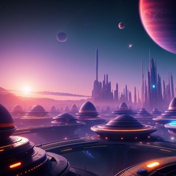 futuristic city with a futuristic sky and planets in the background