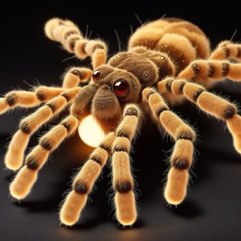 close up of a spider on a black background with a light shining on it's back legs