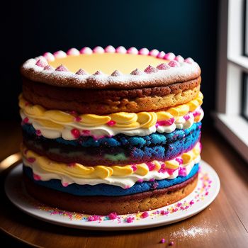 cake with frosting and sprinkles on a plate on a table near a window with a window