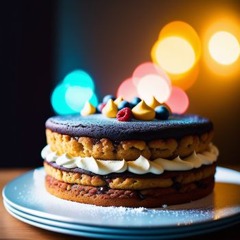 cake with white frosting and a chocolate frosting layer with a few small berries on top of it