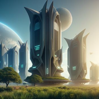 futuristic city with a futuristic design and a futuristic landscape with a tree and a distant planet in the background