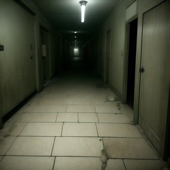 dark hallway with a light on and a door open in the middle of the hallway is a light on