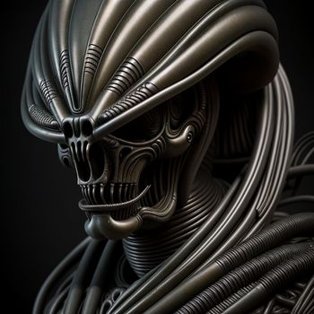 metallic alien with a black background and a black background with a black background and a black background with a black background and a black background with a