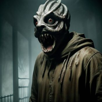 man in a mask with a creepy look on his face and mouth