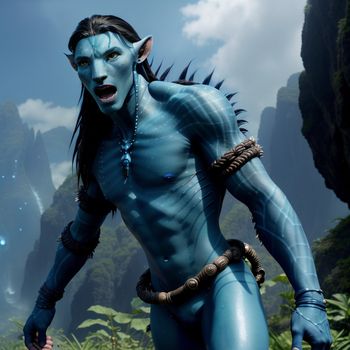 man with blue skin and horns on his face and chest