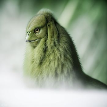 bird with a long neck and a long beak is shown in a blurry photo of a green background