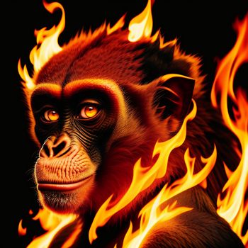 monkey with a fire pattern on its face and eyes