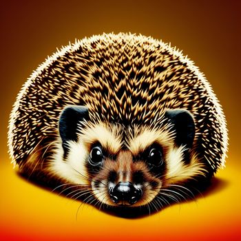 hedgehog is sitting on a yellow and red background and looks at the camera with a sad look on its face