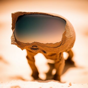 close up of a small animal with a pair of sunglasses on it's head and a hole in the side of the animal's body