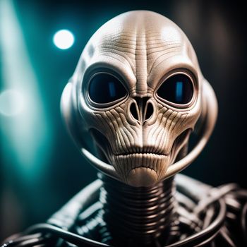 close up of a humanoid with a light in the background and a spotlight in the background