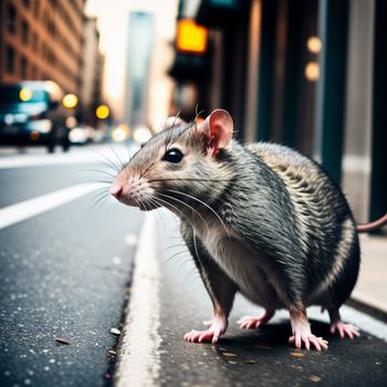 rat is standing on the side of the road in the city