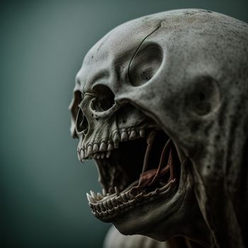 creepy looking alien with its mouth open and teeth wide open