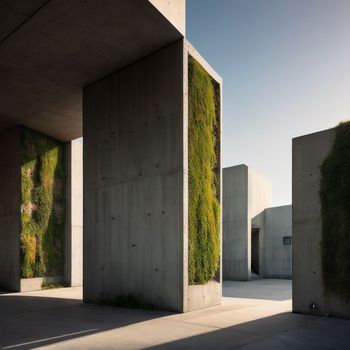 concrete structure with moss growing on the side of it and a sky background