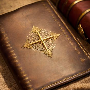 brown leather book with a gold cross on the front of it