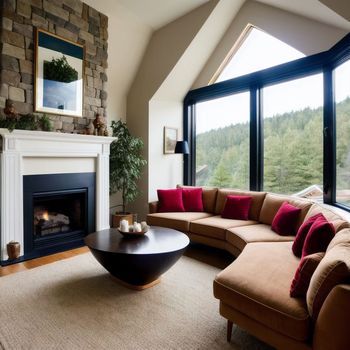 living room with a couch, coffee table and a fire place