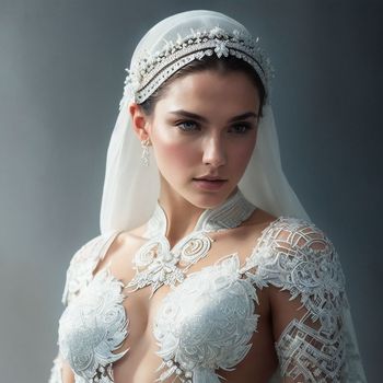 woman in a wedding dress with a veil and a tiara on her head