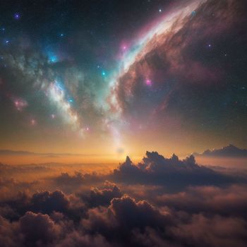 an image of a space scene taken from the sky with stars and clouds in the foreground