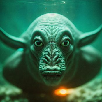 strange creature looking at the camera from under water with its eyes wide open