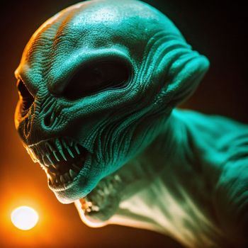 close up of an alien head with a bright light in the background
