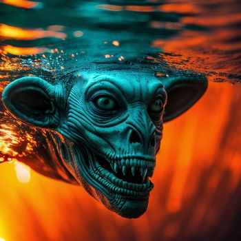 creepy creature swimming under water with its head above the water's surface