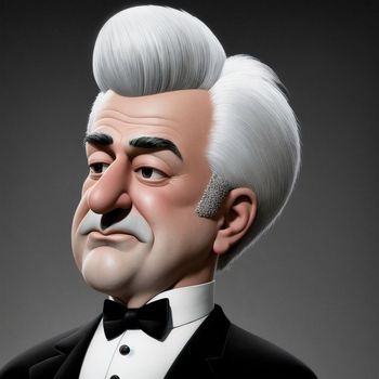 cartoon of a man in a tuxedo with white hair