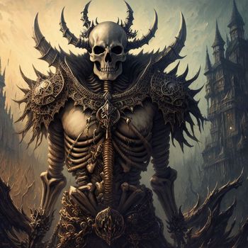 an image of a demonic looking skeleton in the middle of a city